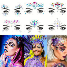 6 Stück Gesicht Meerjungfrau Juwelen Temporäre Tattoos - 3D Gesicht Tattoo Aufkleber Glitzer Strass Temporäre Tattoo, Gesichts Fake Schmuck Tattoo
