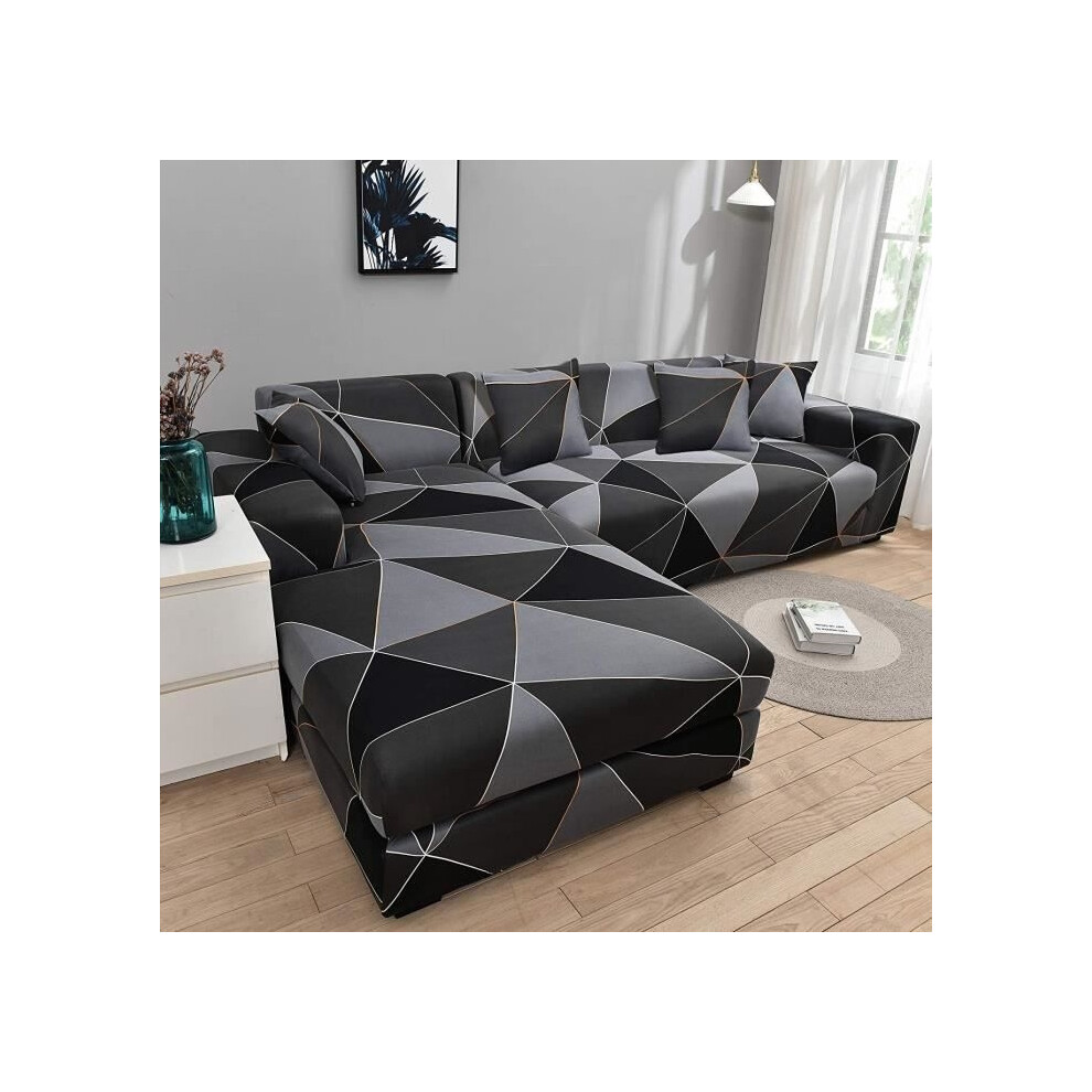 Housse de canapé d'angle 3 places + 2 places, housse de canapé extensible en forme de L noire
