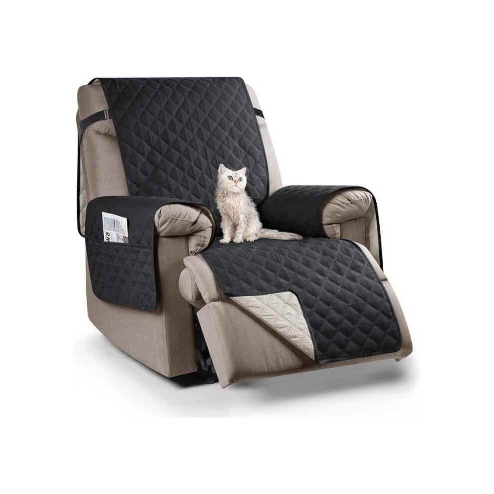 Housse de fauteuil relax avec poche, housse de canapé relax imperméable, noire, 1 place