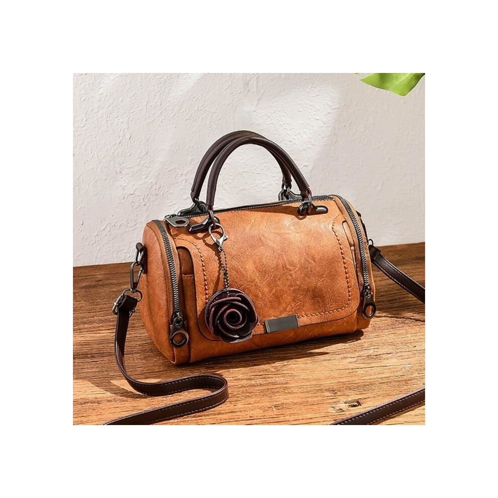 Sac à main en cuir synthétique avec pendentif fleur - Marron - Sac à bandoulière - Femme