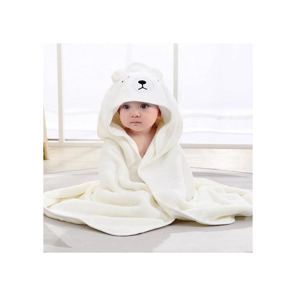 Serviette de bain bébé 0-2 ans 80 x 80 cm, cape de bain bébé avec capuche en coton naturel, serviette bébé extra douce (blanche)