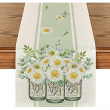 Mode Eucalyptus Leaves Daisy Vase Table Runner, Spring Easter Summer Seasonal Holiday Kitchen Dining Table Decoration for Indoor Outdoor Home Party De