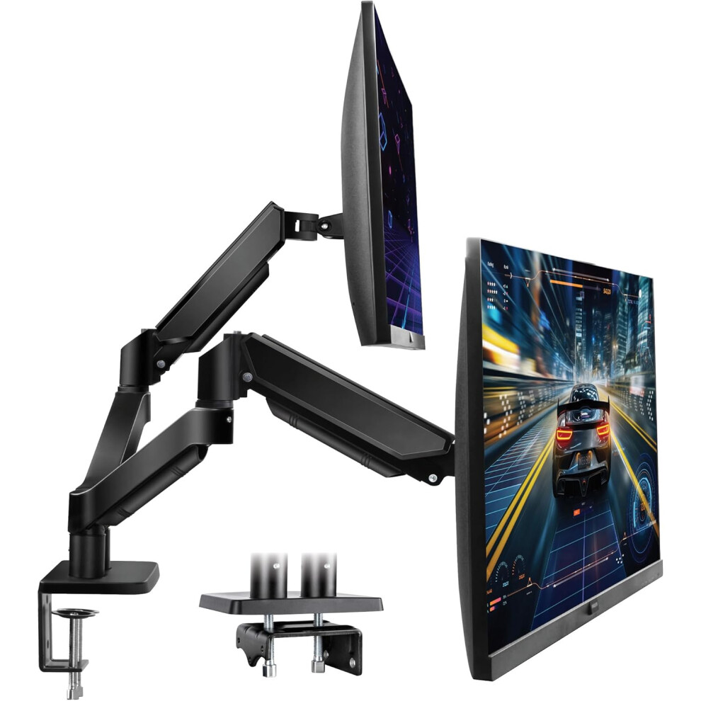 Futura Dual Monitor Arm Desk Mount Gas Spring Bracket 13-32 Inch Screens, Adjustable Stand, Full Motion Tilt Swivel Rotation 5060907187551