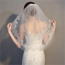 Bride Wedding Lace Veil Short Waist Veils 2 Tier Soft Tulle Veil Bridal Veils with Comb (Ivory) - -