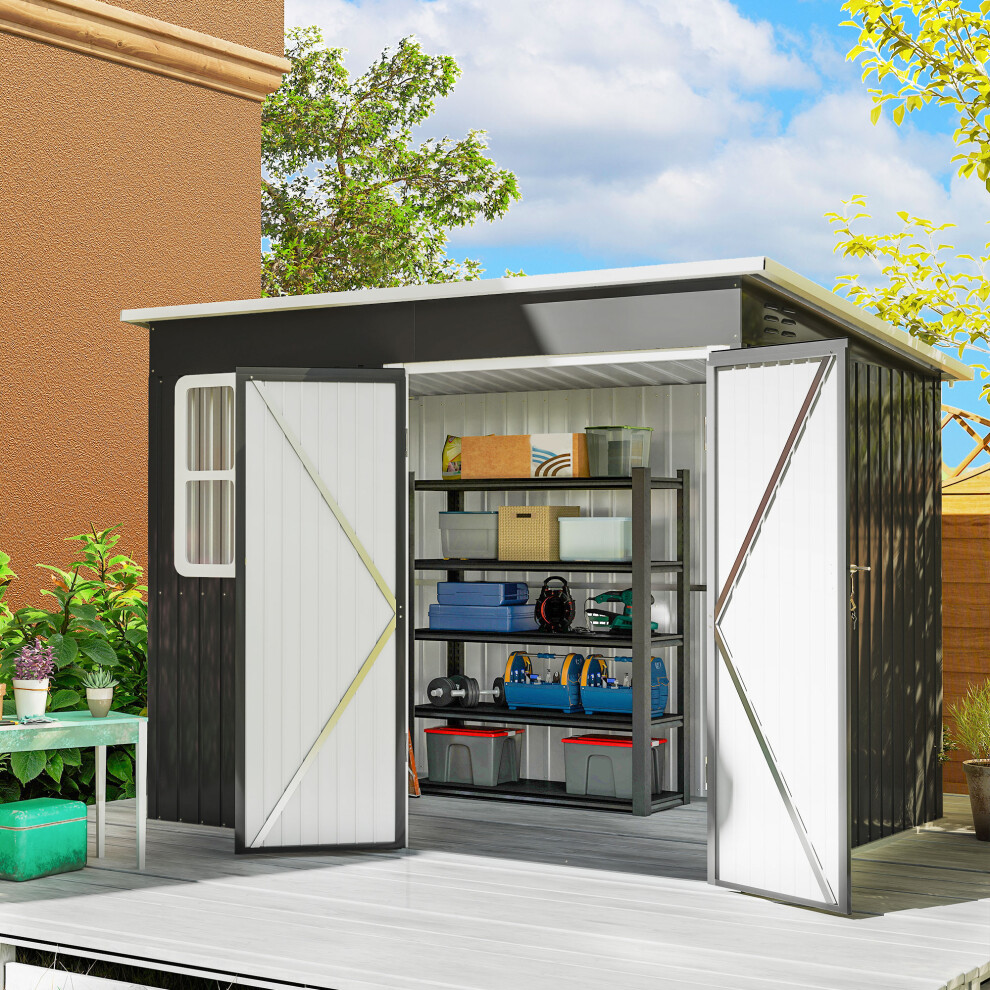 Outsunny 8.5 X 6Ft Galvanised Steel Garden Shed With Foundation Kit, Grey