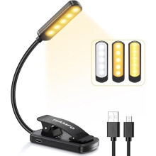 TEAMPD 10 LED Book Light, 3 Eye-Protecting Lightng Colours Reading Light, Adjustable Brightness, USB Rechargeable 12H Battery Life
