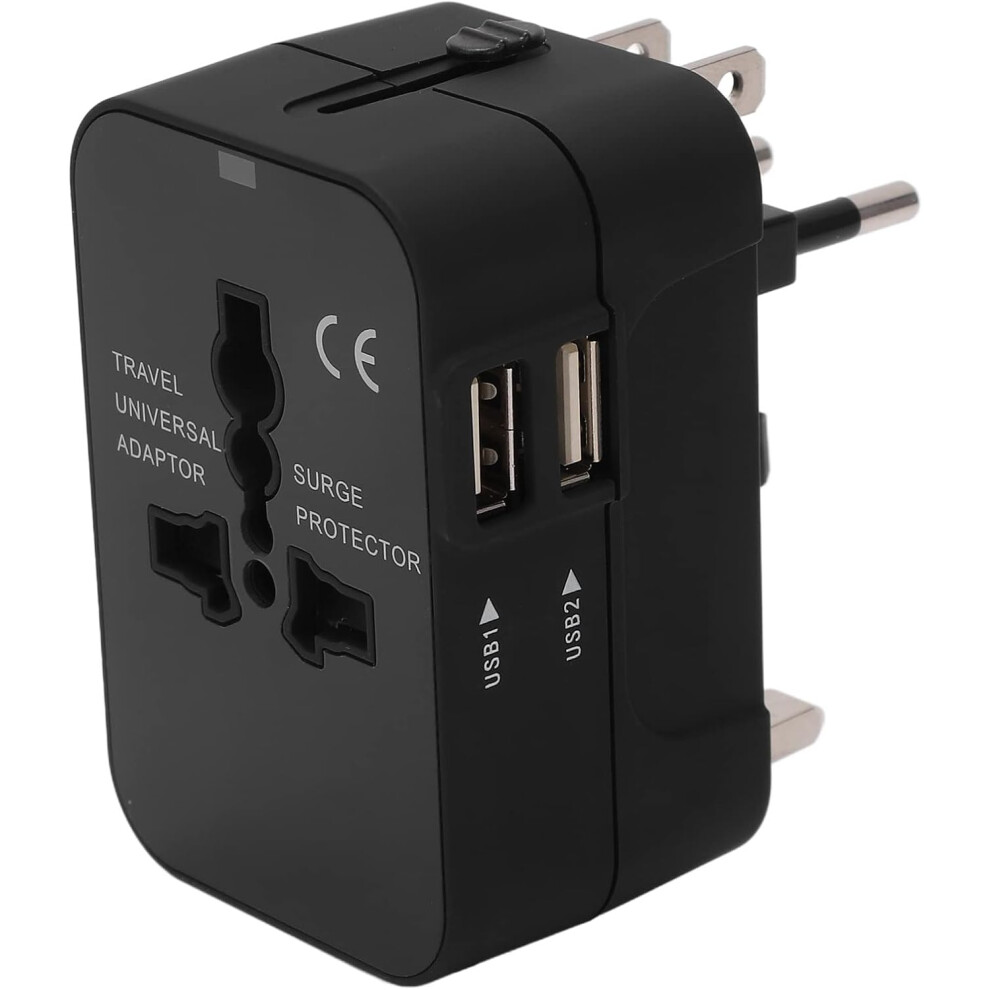 (Black) Universal Travel Adapter, Worldwide Travel With 5V 2.1A Usb Ports, International Plug Plug Power Converters Charger (Black) Black 9357235717991