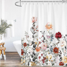 Floral Fabric Shower Curtain, Shower Curtain Bathroom, Waterproof Quick-Drying Polyester Fabric Bathroom Shower Curtain Set, Machine Washable 72" W x