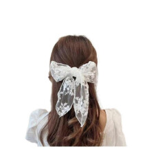 Large White Lace Hair Bow Clips for Women Cottagecore Hair Accessories Cute Tulle Bow Barrettes Women Ribbon Bows for Baby Girls Hair Bridal Off White