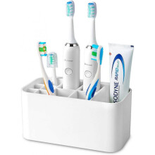 Wall-Mounted Multifunctional Electric Toothbrush Holder4 Slots for Toothbrushes + 6 Slots for Toothbrush Heads (White)