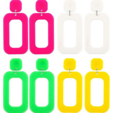 4 Pairs 80s Women Retro Earrings Geometric Dangle Neon Earrings for Party Coste Accessory Color Set 2 -