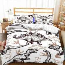 Dinosaur Duvet Cover Sets Kids' Bedding Set Full 3D Cartoon Animal Duvet Cover for Boys Girl Children's White Quilt Cover, 1 Duvet Cover + 2 Pillowcas