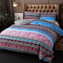 Bohemian Duvet Cover Sets King Size, Boho Retro Colorful Floral Exotic Style Ethnic Striped 3PC Bedding Sets Super Soft Microfiber Indian Tribal South