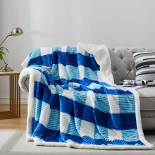 Sherpa Fleece Throw Blanket 60" X 80" Reversible Plush Fluffy Large Big Blanket Lattice Flannel Blankets for Sofa Couch Bed (grey-soft Blue, 60"*80")