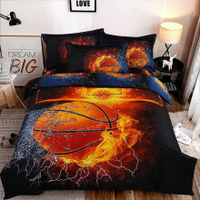 ZHH 3D Duvet Cover Sets Twin Size Sports Basketball Fire Pattern Kids Bedding Set Ultra Soft Quilt Cover for Boys and Teens (1 Duvet Cover Set + 2 Pil