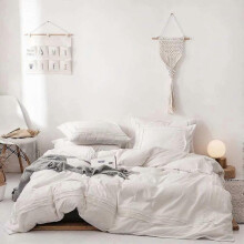 White Duvet Cover Twin, Premium 100% Washed Cotton 2 Pcs Luxury Soft Boho Shabby Chic Style Farmhouse Bedding Ruffle Tasseled Fringed Solid Color Comf