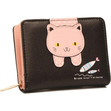 Wallets for Girls Women Purses for Teens Cute Cat Wallet Kitty Pattern Clutch Purse Coin Holder Card Organizer (Black)