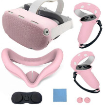Oculus quest 2 full package handle silicone protective cover VR host anti slip and anti drop 6-piece set VR Glasses Accessories(Pink)