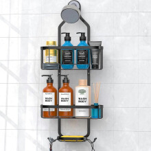Bathroom Hanging Shower Organizer, Over Head Shower Caddy Shower Storage Rack Basket with Hooks for Razor and Sponge Rustproof