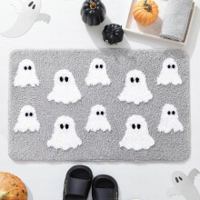 Halloween Spooky Ghosts Bath Mat Cute Home Decor Light Grey Bathroom Rugs for Bathroom Non Slip, Spooky Shower Rug(23*15inch)