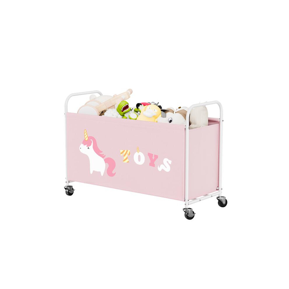 (Pink) Toy trolley, toy storage box with wheels, 135L extra large toy storage organizer, children's toy storage box, toddler toy box