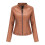 (S, Brown) Womens Casual Zipper Down Stand Collar Leather Jacket 2