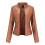 (S, Brown) Womens Casual Zipper Down Stand Collar Leather Jacket 1