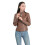 (XL, Brown) Womens Casual Zipper Down Stand Collar Leather Jacket 5