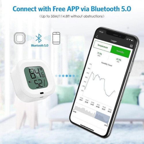 2 Pieces Bluetooth Hygrometer Thermometer, Humidity Temperature Sensor with Data Export,Christmas Gift