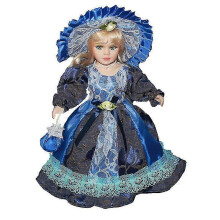 Handcrafted Victorian Porcelain Girls Doll with Wooden Display Stand 11.81Inches