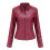 (M, Red) Womens Casual Zipper Down Stand Collar Leather Jacket 1