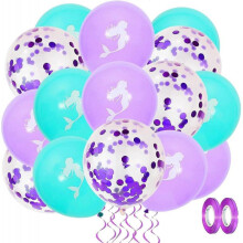 Mermaid Balloons for Girls Birthday Party, 12 Inch Mermaid Birthday Party Decorations Supplies Purple Teal Blue Confetti Helium Latex Balloons for Kid