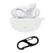 (OPPO Enco Air3 Pro, White) For OPPO Enco Air3 Pro Shockproof Case Silicone Anti-Lost Earphone Cover with Buckle