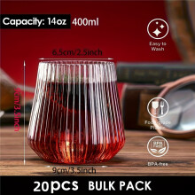 20pcs Vintage gestreiftes bruchsicheres Plastikweingläser, 14oz Oval für Champagner, rosa und lila gestreifte, unbeschichtete Haustierbecher