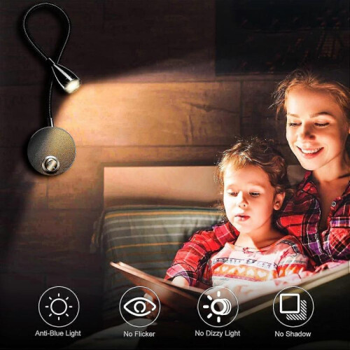 Set of 2 bedside lamps, LED, Black 2