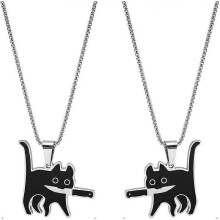 (2pcs) Cat Necklace, Black Killer Cat Pendant, Kitten With Knife, Cute Cat Kitty Necklace For Women, Cute Animal Pendant Necklace Gifts