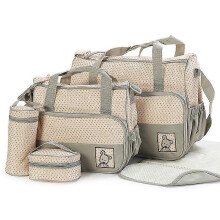 (khaki) 5 Piece Baby Changing Bag Baby Bag Mother's Diaper Bag Handbag Shoulder Bag Bottle Holder With Changing Pad
