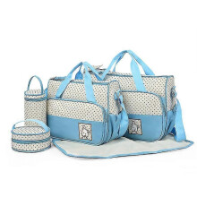 (light blue) 5 Piece Baby Changing Bag Baby Bag Mother's Diaper Bag Handbag Shoulder Bag Bottle Holder With Changing Pad