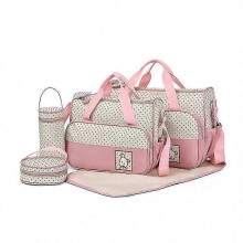 (Pink) 5 Piece Baby Changing Bag Baby Bag Mother's Diaper Bag Handbag Shoulder Bag Bottle Holder With Changing Pad