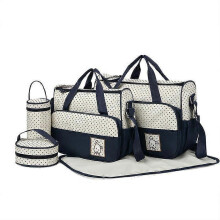 (Blue) 5 Piece Baby Changing Bag Baby Bag Mother's Diaper Bag Handbag Shoulder Bag Bottle Holder With Changing Pad