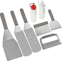 8pcs Bbq Accessories Kit - Professional Heavy Duty Stainless Steel Bbq Spatulas - Ideal for Teppanyaki, Grilling And Griddles-- XXF