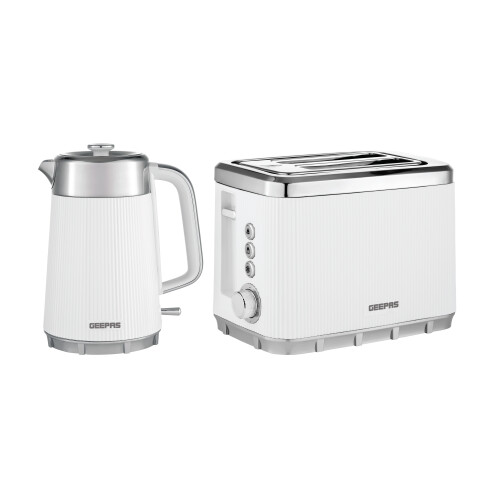 GEEPAS (White) GEEPAS 1.7L Electric Kettle & 2 Slice Toaster Kitchen Combo Set