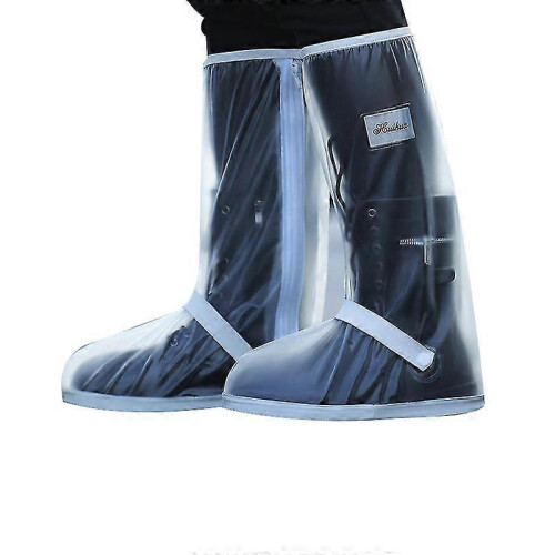 (L, White) Black Waterproof Rain Boot Shoe Cover With Reflector