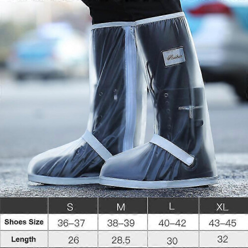 (L, White) Black Waterproof Rain Boot Shoe Cover With Reflector 1