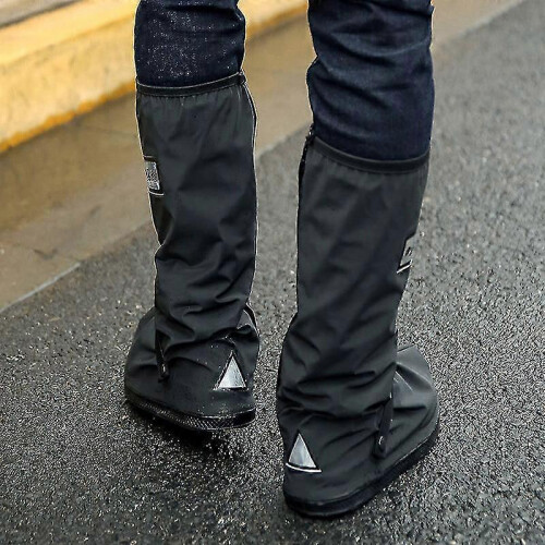 (L, White) Black Waterproof Rain Boot Shoe Cover With Reflector 2