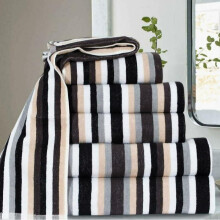 (Black, Bale of 8( 4Face Towel + 2Hand Towel + 2Bath Towel) VICTORIAN STRIPE TOWEL BALE SET 100% COMBED COTTON SOFT FACE HAND BATH TOWELS Pack Fluffy Sheet Shower Unisex