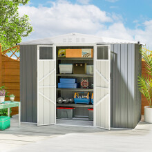 Outsunny 8 x 4 ft Garden Storage Shed, Outdoor Metal Shed, Light Grey