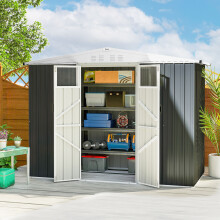 Outsunny 8 x 4 ft Garden Storage Shed, Outdoor Metal Shed, Dark Grey