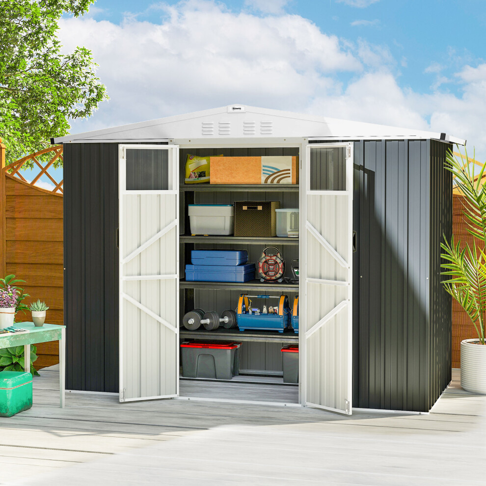 Outsunny 8 X 4 Ft Garden Storage Shed, Outdoor Metal Shed, Dark/Grey