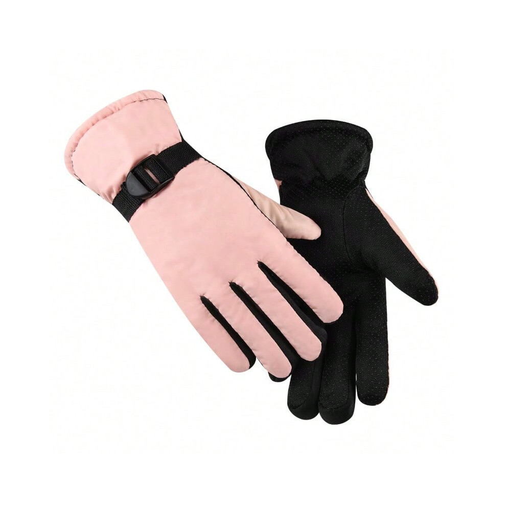 (Bare female powder, One size) Winter warm gloves men's thickened velvet motorcycle bicycle outdoor riding skiing non-slip waterproof windproof men-image-OPC-PJ7JR7V-NEW